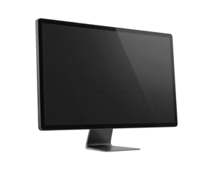 Modern computer display with a sleek metallic stand shown against a dark background