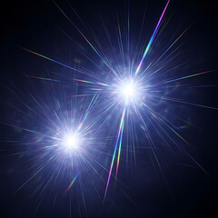 Two bright blue starbursts with lens flares against a dark background