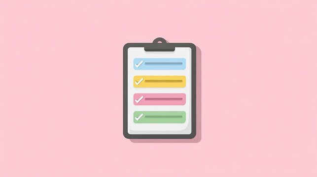 Colorful Checklist on Clipboard with Pink Background for Organization