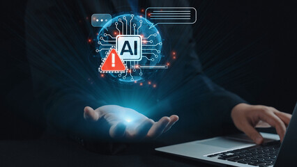 AI interface showing prompt error warning and system alert. AI prompt failure can lead to incorrect output or hallucination. Managing AI prompt error is crucial in safe AI deployment. Elide