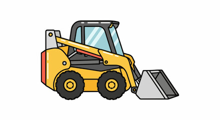 Cartoon skid steer loader icon, flat vector illustration