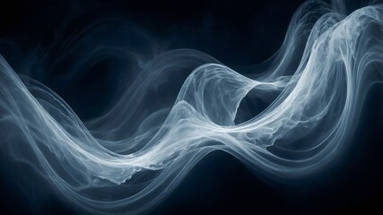 Abstract White Smoke Waves On Dark Background With Fluid Flow Shapes

