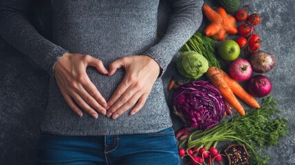 Healthy Lifestyle with Fresh Vegetables and Heart Shape Gesture