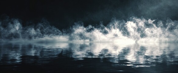 Fototapeta premium Misty, dark scene reflecting on water