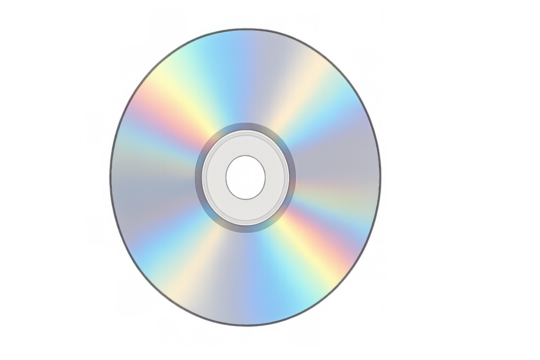 Blank CD or DVD disc with rainbow holographic reflection, digital media mockup. Isolated on transparent background, png