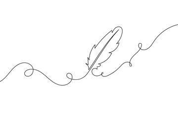 Continuous line drawing single bird feather graphic design element