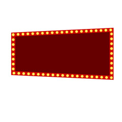 Classic retro blank illuminated marquee signboard with glowing light bulbs