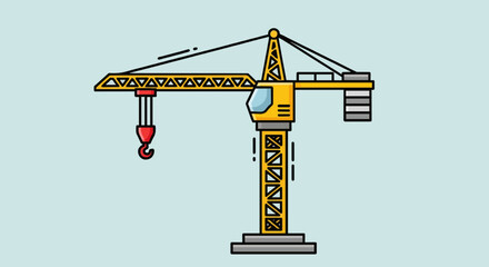 Cartoon tower crane icon, flat vector illustration