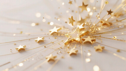 Golden stars and sparkles on white background