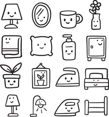 cute hand-drawn household furniture tattoo vector set