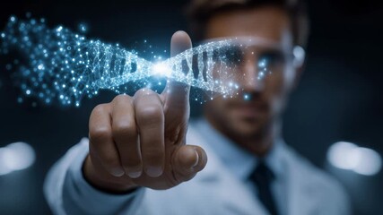 In a modern laboratory, scientists delve into the study of digital representations of DNA helix structures - Powered by Adobe