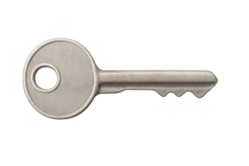 Silver metal key unlocking access, security, and solution concepts on a transparent background