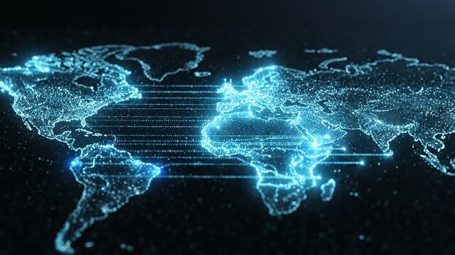 Dynamic digital world map with dotted network for global tech presentations
