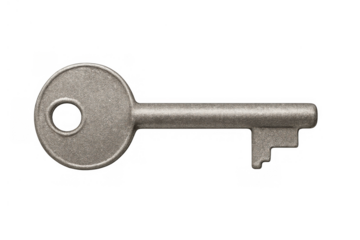 Metal key unlocking opportunities, finding solutions, security, and private access on transparent background