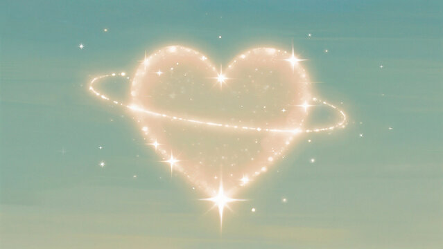 Heart shaped planet with rings and stars