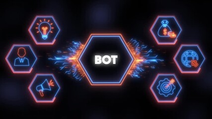 Digital network with BOT in center and business icons in hexagons technology - Powered by Adobe