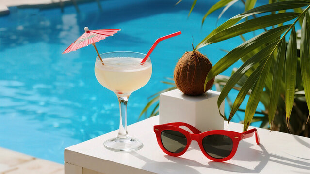 Refreshing cocktail by poolside