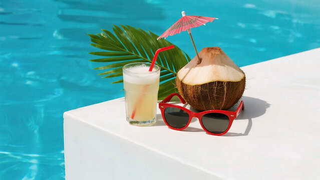 Coconut drink by poolside