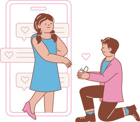 Couple With Large Smartphone Background, Hearts, And Social Media Vibes