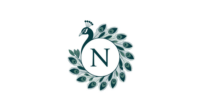 Elegant monogram design featuring a peacock illustration with initial, perfect for branding