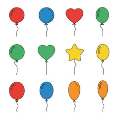 Festive Balloons Illustration in Various Shapes and Colors
