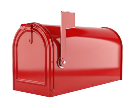 Glossy red residential receptacle features a raised signal flag for outgoing correspondence