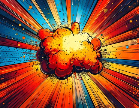 Vibrant explosion radiates energy with radial lines and colorful hues