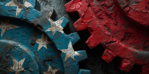 United in division - gears symbolizing political struggles in a modern nation