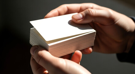 Hands Holding Stack of Blank White Business Cards for Design