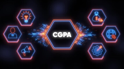 CGPA Cumulative Grade Point Average role with business icons in neon CGPA education