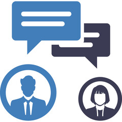 Fototapeta premium Two Diverse People Silhouettes Engaging in Conversation Via Speech Bubbles Representing Communication and Dialogue On Transparent Background