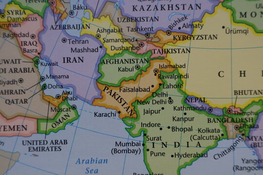 Detailed political map closeup of Southwest Asia and the Middle East, highlighting Iran, Iraq, the Arabian Peninsula, and the Caucasus nations. This area is critical for global energy supply and trade
