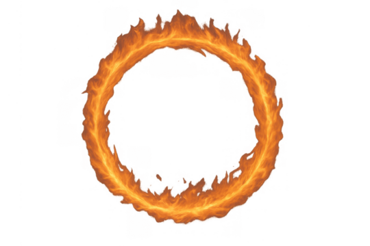 Ring of fire creating an abstract portal effect, showing energy, power, and dynamic motion with transparent background - Powered by Adobe