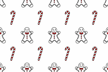 Festive Gingerbread Men and Candy Canes Pattern Design for Holiday Decor, Digital Illustration, Cheerful Atmosphere