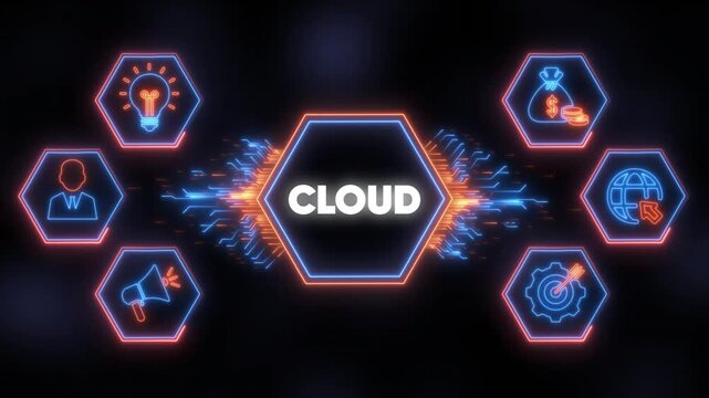 Cloud Computing Hexagon Network Neon Icons Technology image photo - Powered by Adobe