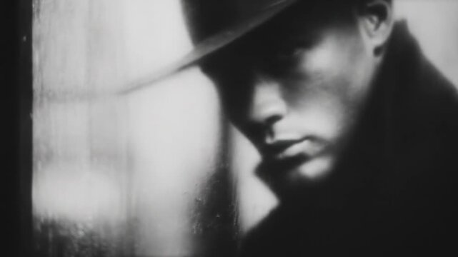 Man in hat black and white portrait retro style vintage film grain