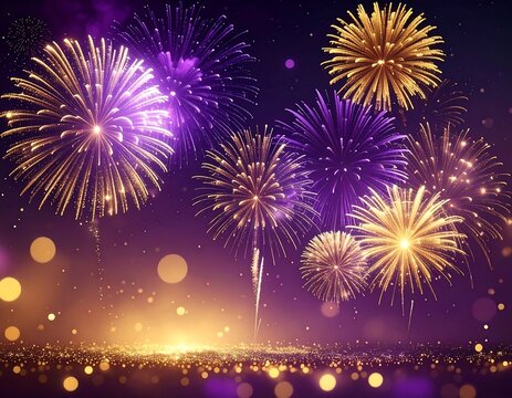 Vibrant fireworks display bursts across a dark, sparkling night sky