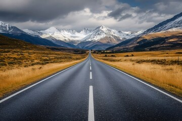 Fototapeta premium Long road traveling through mountains and autumn landscape