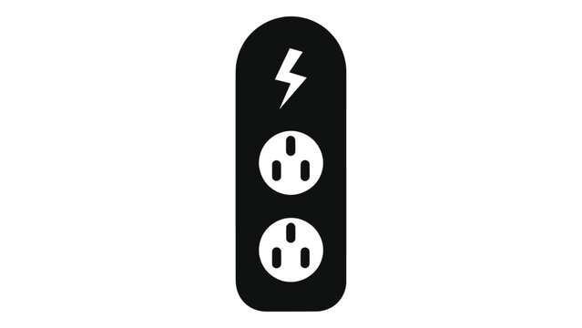 Black silhouette icon of a surge protector power strip with two outlets and a lightning bolt symbol.