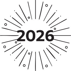 2026 Silhouette with Radiating Burst and Geometric Accents – Bold New Year Vector Design