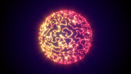 Yellow and pink radiant plasma sphere emitting bright cosmic energy