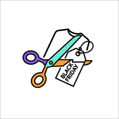 Scissors Cutting Black Friday Price Tag Vector