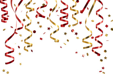 Red Gold Party Streamers and Confetti PNG