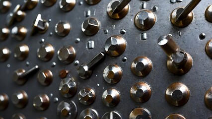 Metal Surface with Shiny Rivets, Industrial Texture and Pattern
