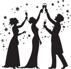 Formal Toast Silhouette with Champagne Glasses and Stars – Elegant Celebration Vector Illustration