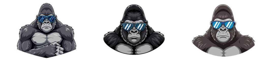 Strong Muscular Gorilla Mascot Face – Powerful Cool Gorilla Head with Sunglasses – Tough Animal Character Illustration