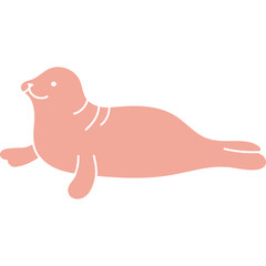 Pale Pink Seal Silhouette Lying Down Facing Left With Simple White Outline Details and Transparent Background