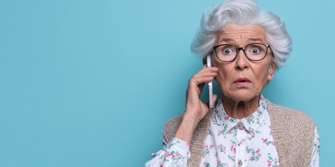 Senior woman reacting with shock during phone call