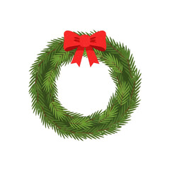 Festive Christmas Wreath with Red Bow Holiday Decoration Icon