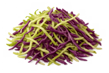 Shredded red and green cabbage mix forming a fresh salad ingredient, healthy vegetable raw food on transparent background